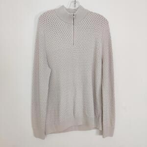 Denver Hayes Men’s XL Beige Knit 1/4 Zip Pullover Sweater Textured Cotton